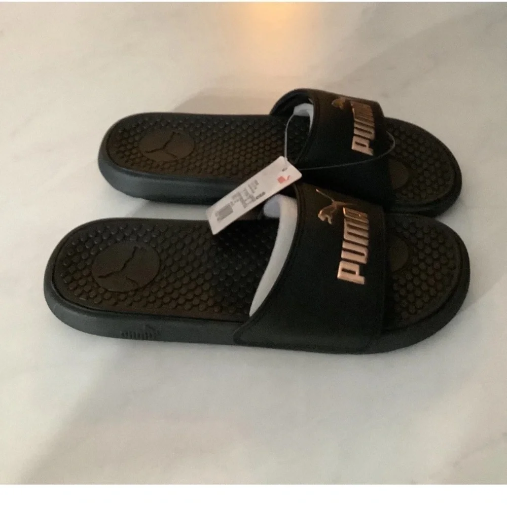 Puma Black and Gold Slide Sandals